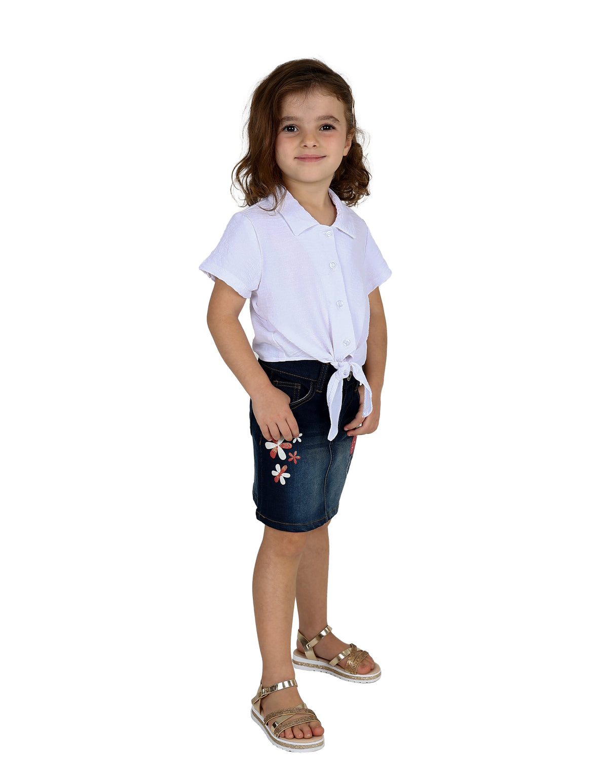 Snow Wash Lady Bug Graphic Print Denim Skirt