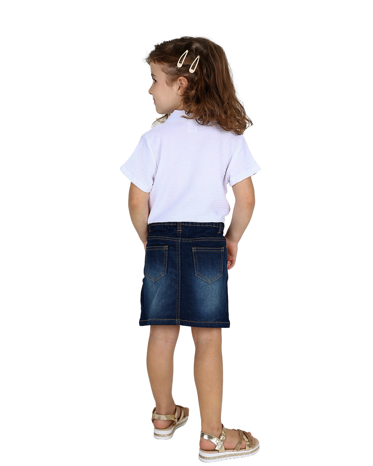 Snow Wash Lady Bug Graphic Print Denim Skirt
