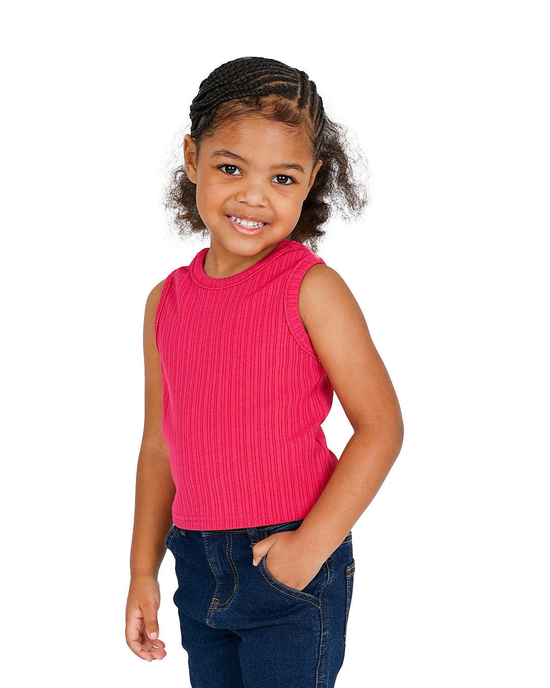 Sleeveless Magenta Ribbed Tank Top