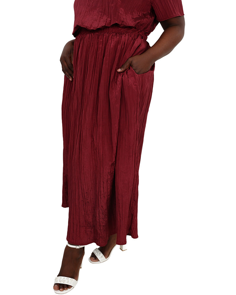 Grape Crinkle Pull-Up Maxi Skirt