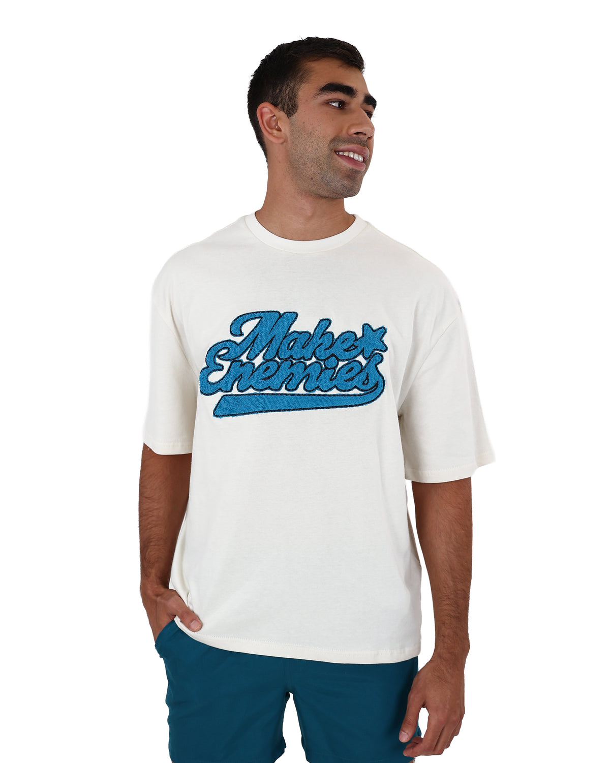 Short Sleeve "Make Enemies" Applique' Detail T-Shirt