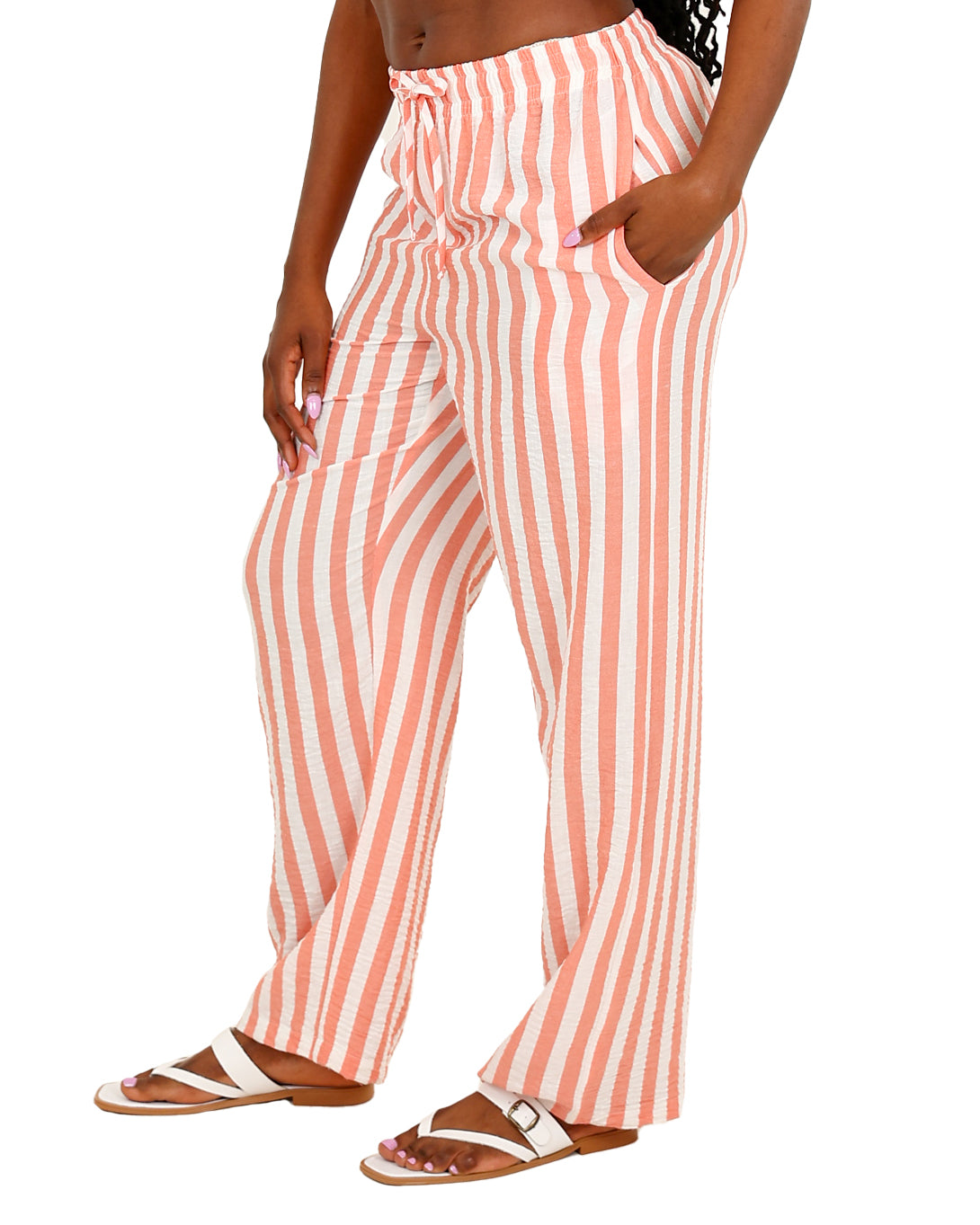 Cream Striped Beach Pants