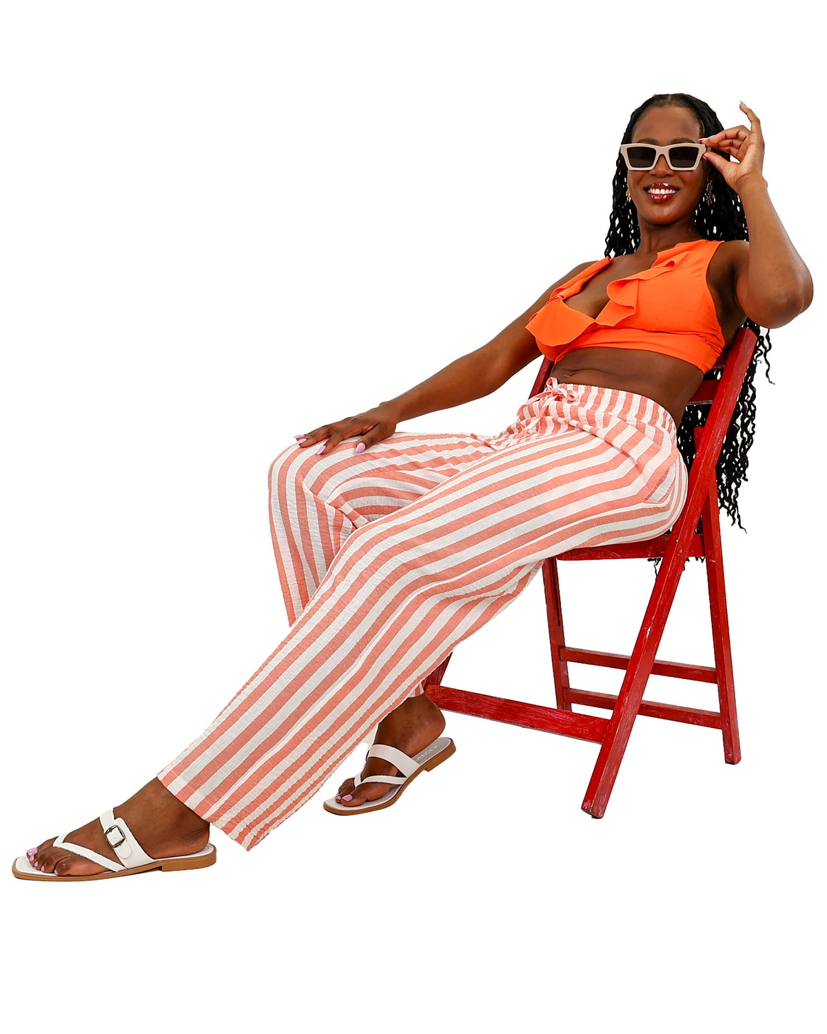 Cream Striped Beach Pants