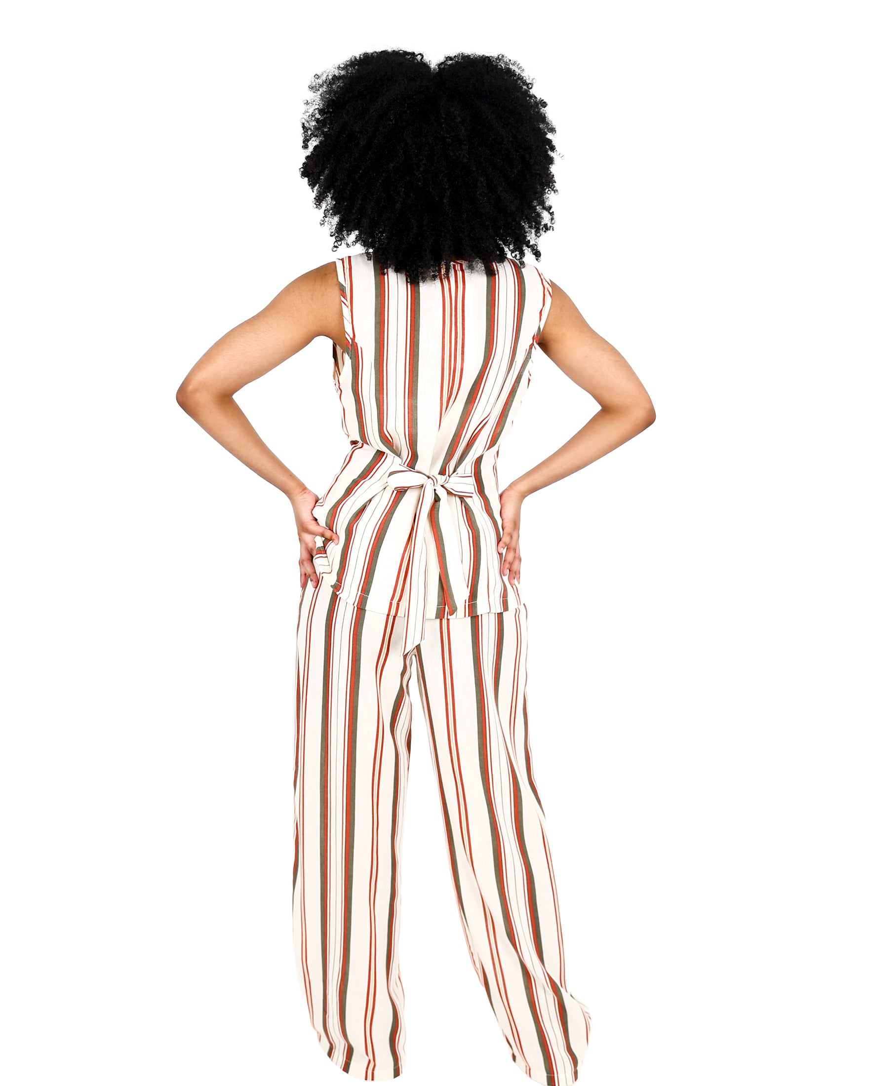 Stripe Pull Up Drawcord Wide Leg Pants