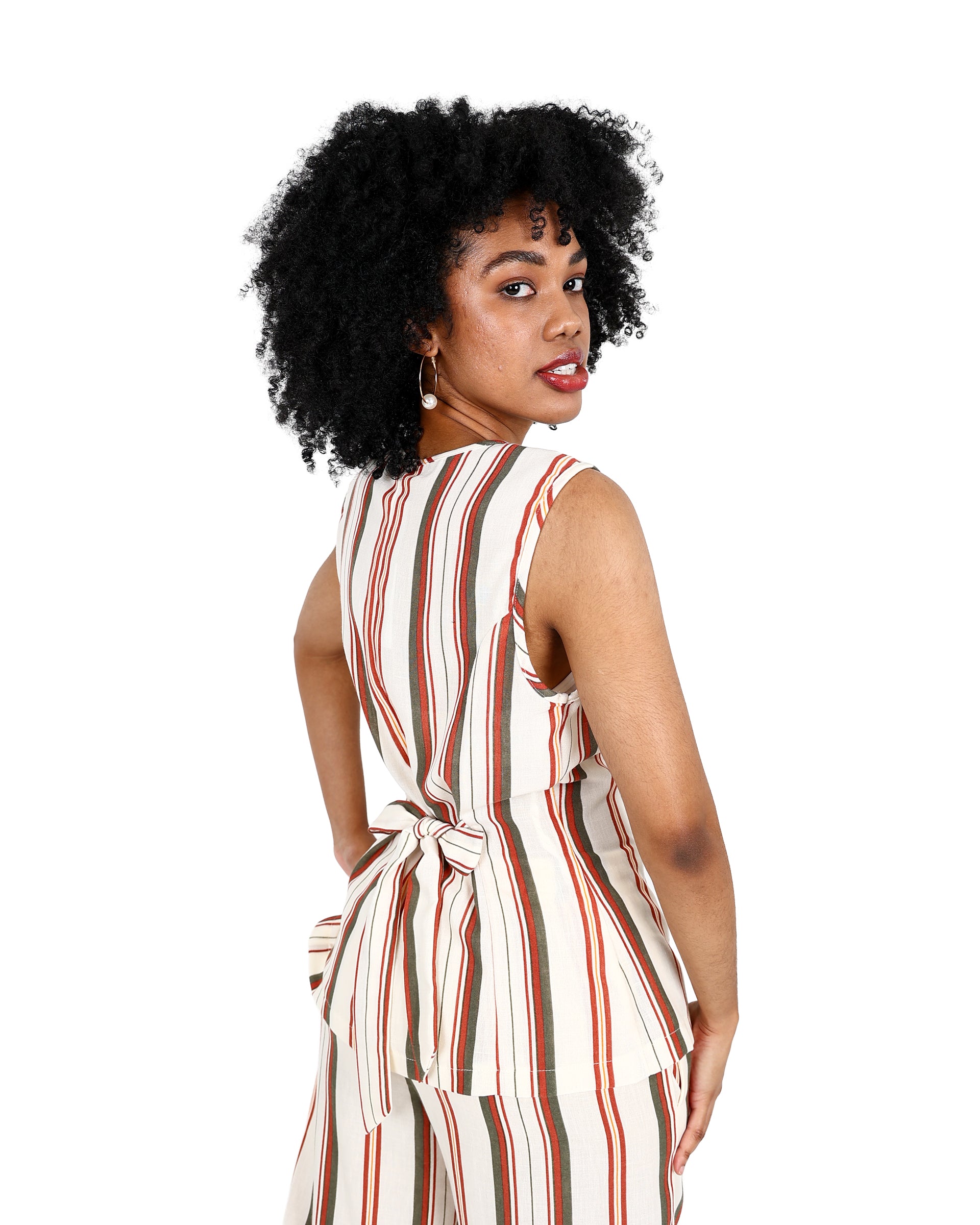 Stripe Sleeveless Button Up Blouse