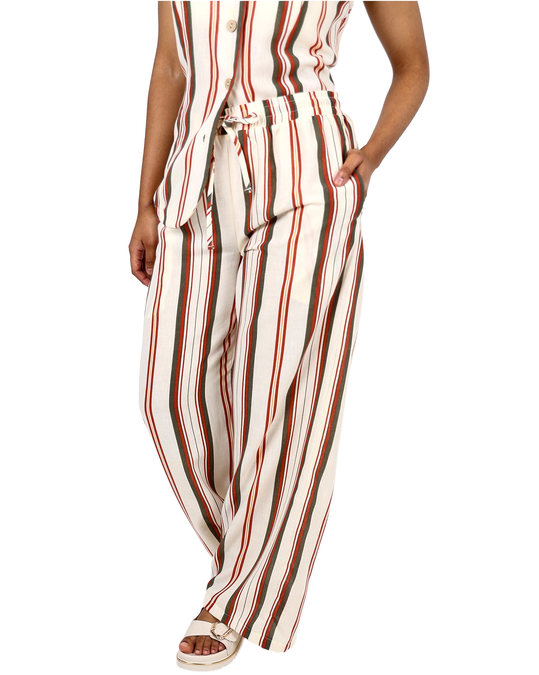 Stripe Pull Up Drawcord Wide Leg Pants