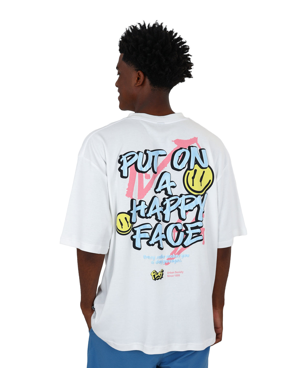 Short Sleeve "Put On A Happy Face" Graphic Print T-Shirt