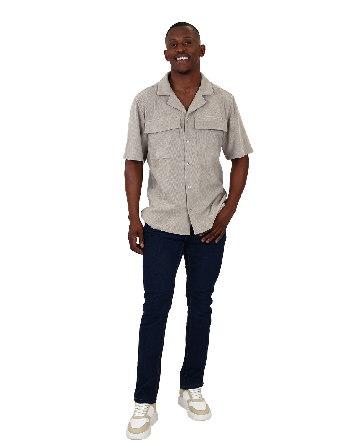 Short Sleeve Stone Textured Utility Shirt