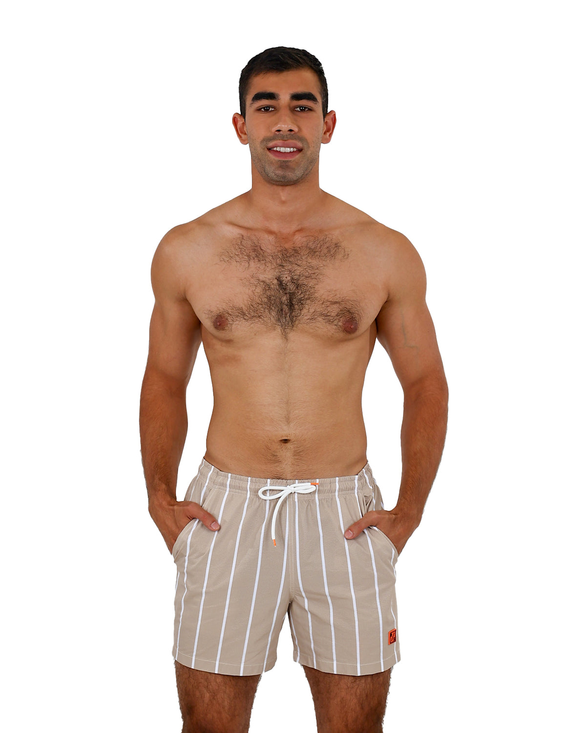 Stone Seersucker Stripe Swim Shorts