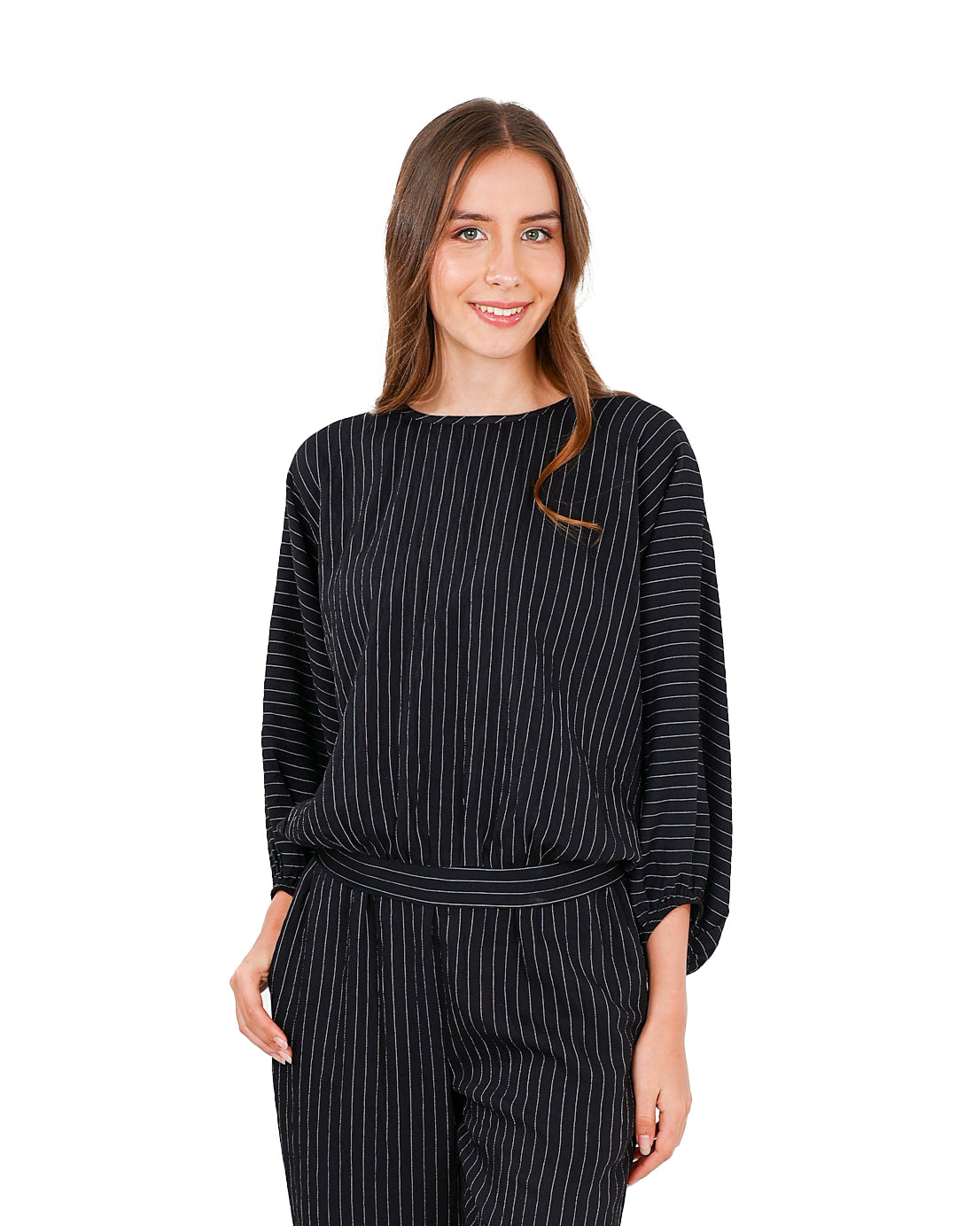 Long Sleeve Batwing Black Striped Blouse