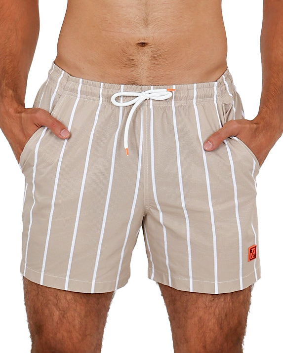 Stone Seersucker Stripe Swim Shorts