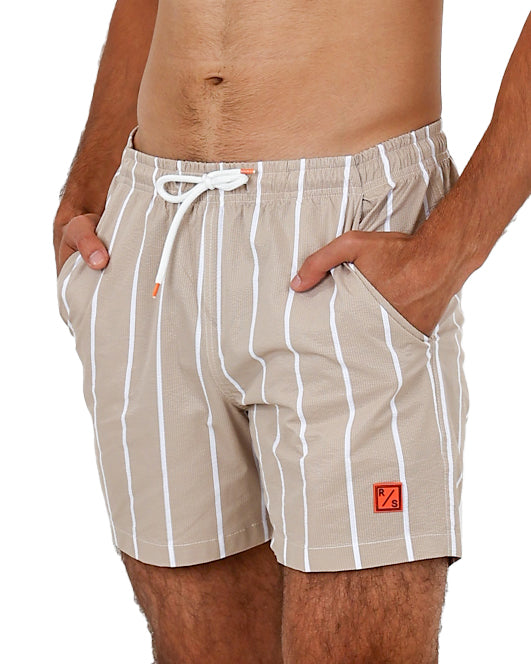 Stone Seersucker Stripe Swim Shorts