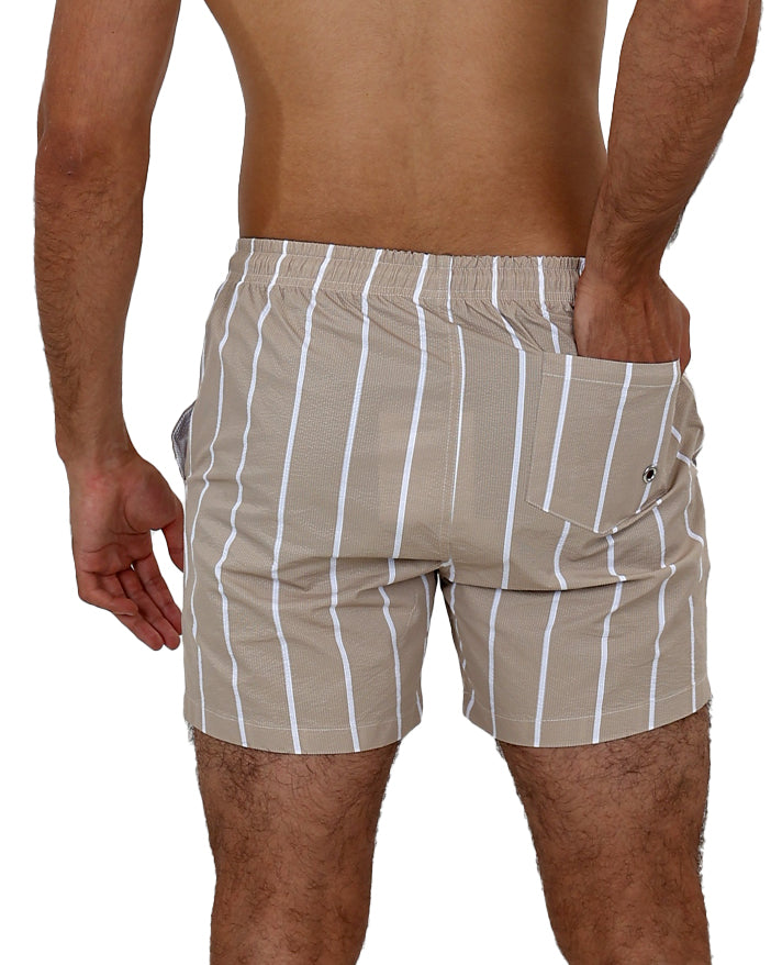 Stone Seersucker Stripe Swim Shorts