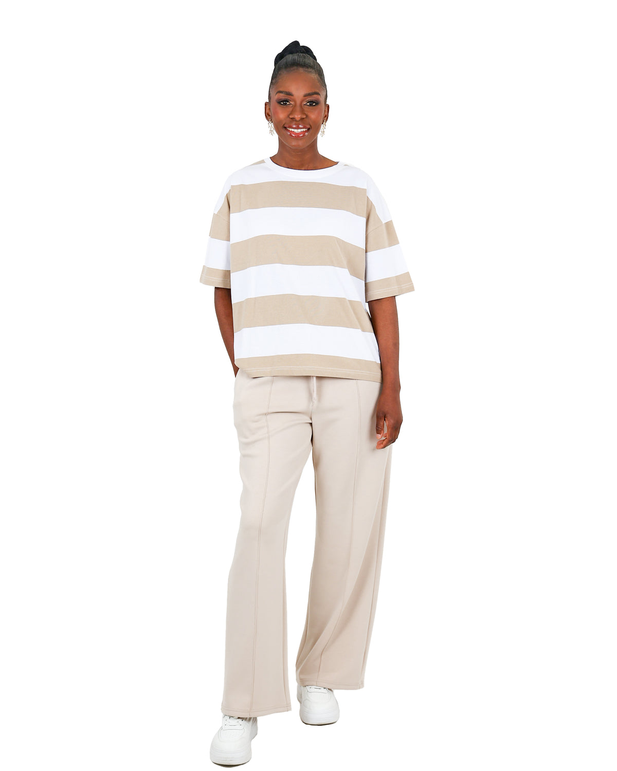 Short Sleeve Stone Stripe Cotton T-Shirt