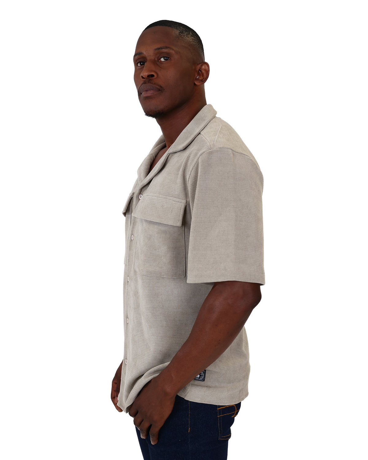 Short Sleeve Stone Textured Utility Shirt