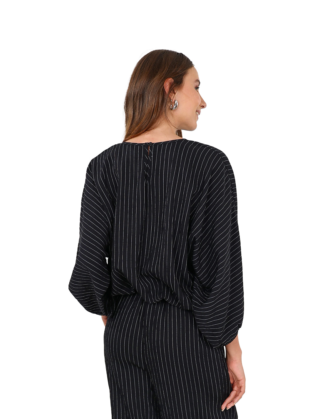 Long Sleeve Batwing Black Striped Blouse