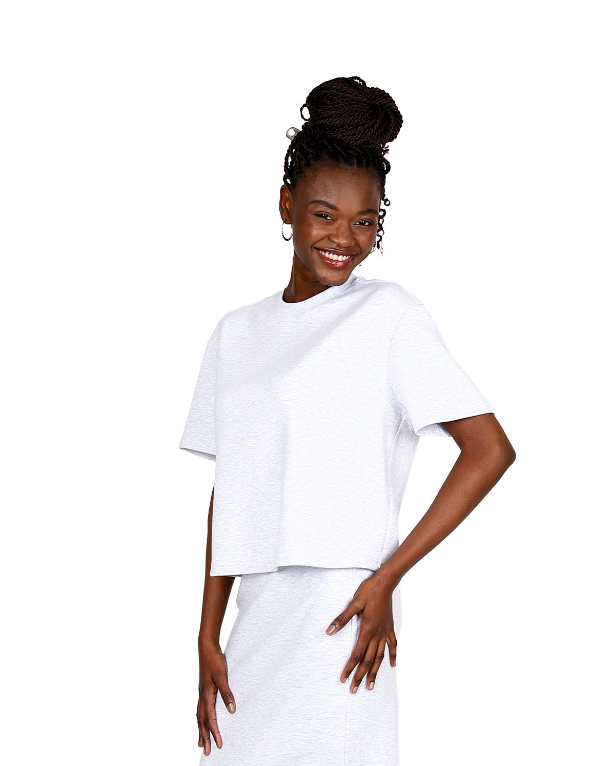 Grey Short Sleeve Relaxed Fit Scuba Top