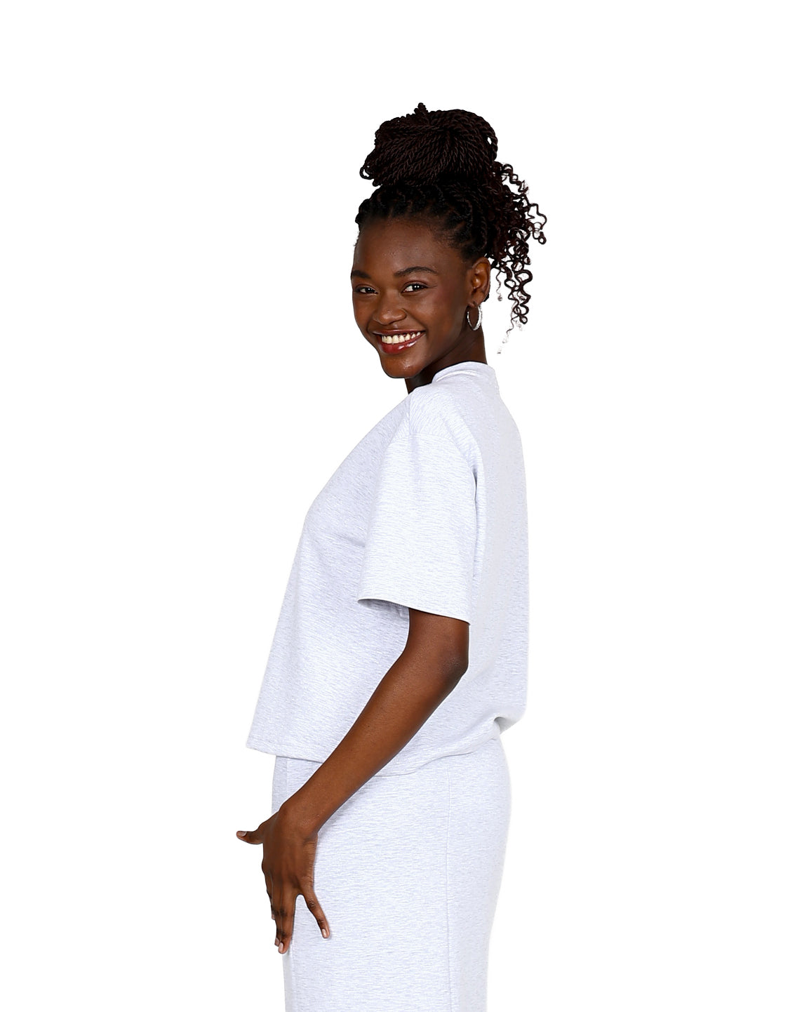 Grey Short Sleeve Relaxed Fit Scuba Top