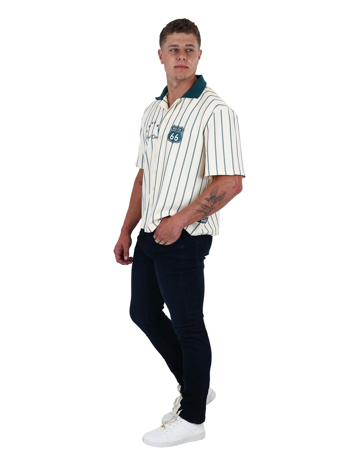 Short Sleeve Striped Cream Cotton Shirt