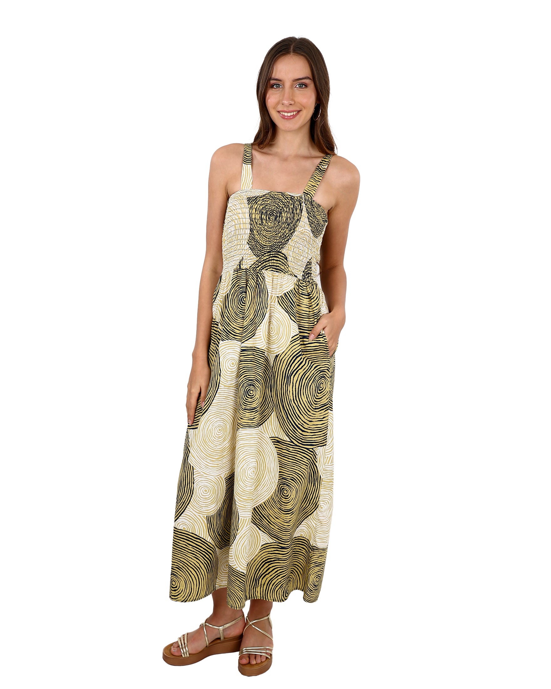 Strappy Mustard Smocked Maxi Dress