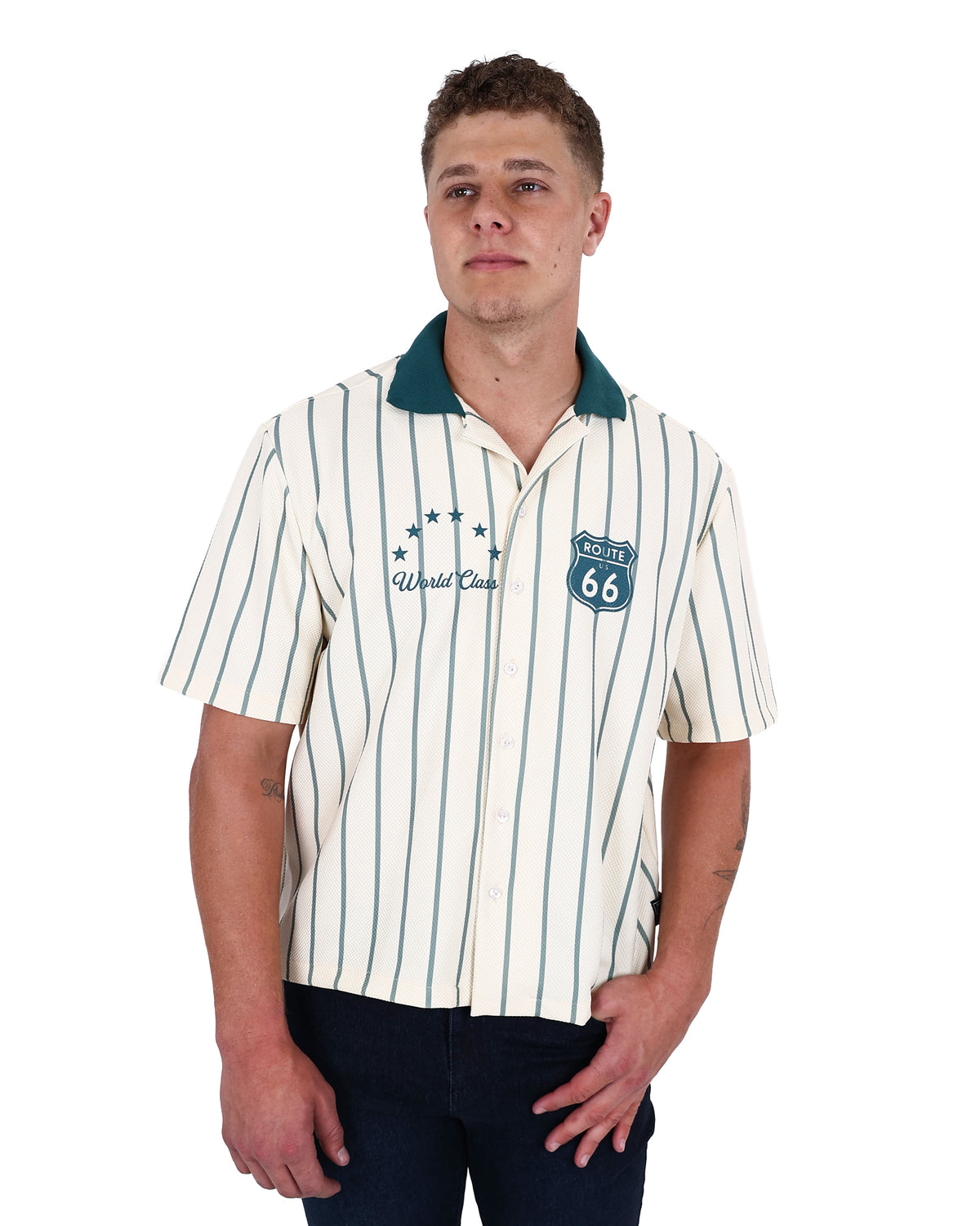 Short Sleeve Striped Cream Cotton Shirt
