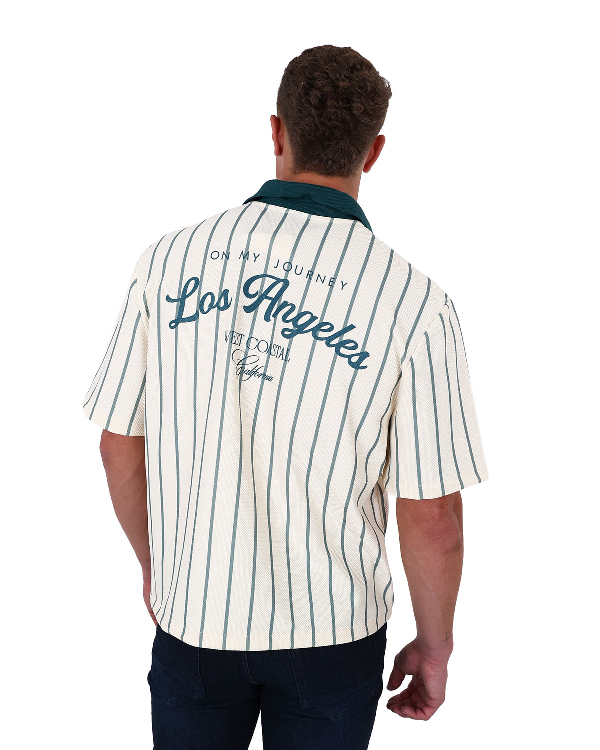 Short Sleeve Striped Cream Cotton Shirt