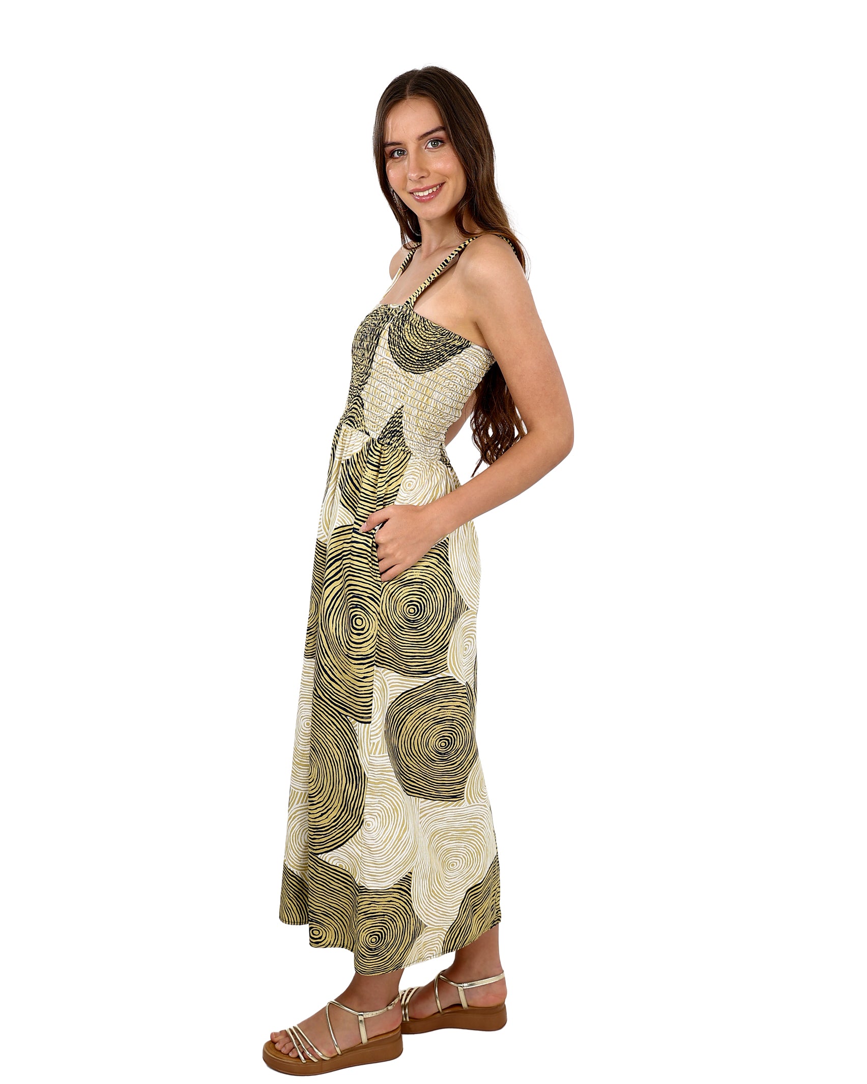 Strappy Mustard Smocked Maxi Dress