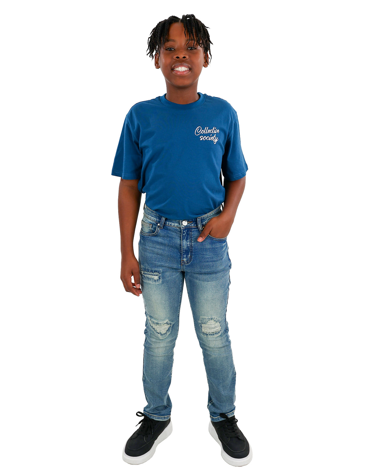 Medium Indigo Straight Leg Rip & Repair Jeans