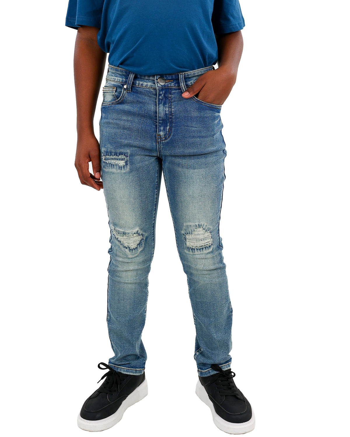 Medium Indigo Straight Leg Rip & Repair Jeans