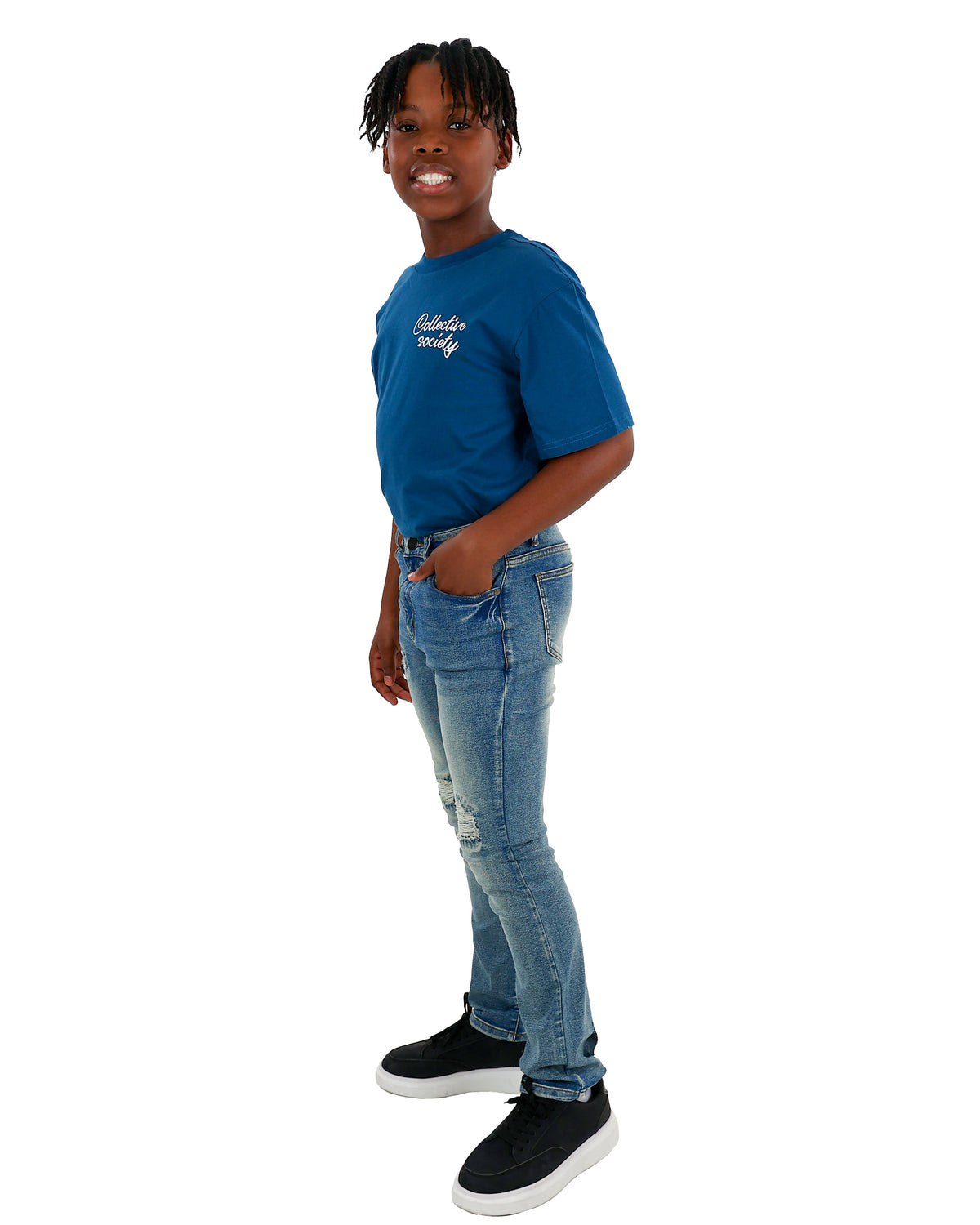 Medium Indigo Straight Leg Rip & Repair Jeans