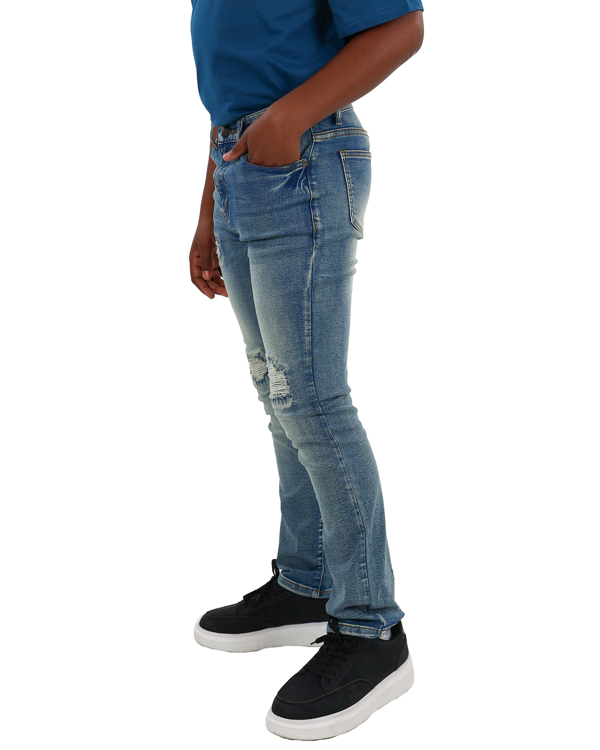 Medium Indigo Straight Leg Rip & Repair Jeans