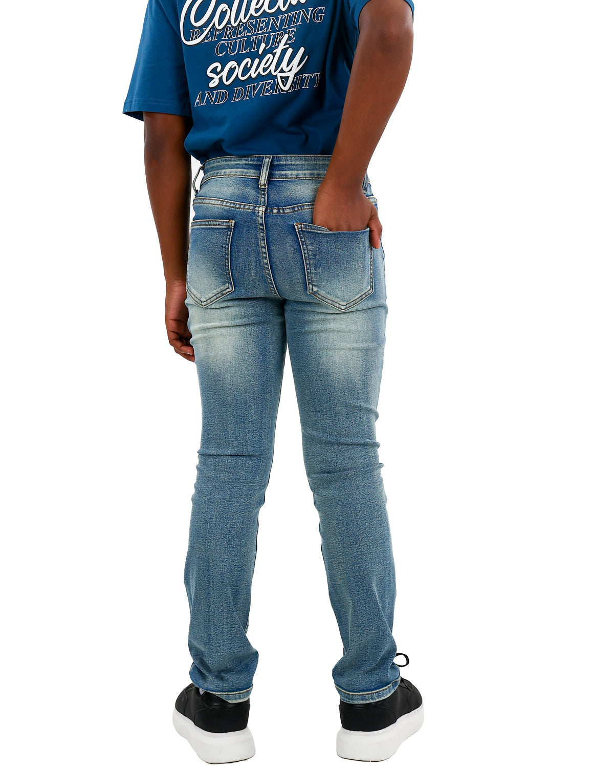 Medium Indigo Straight Leg Rip & Repair Jeans