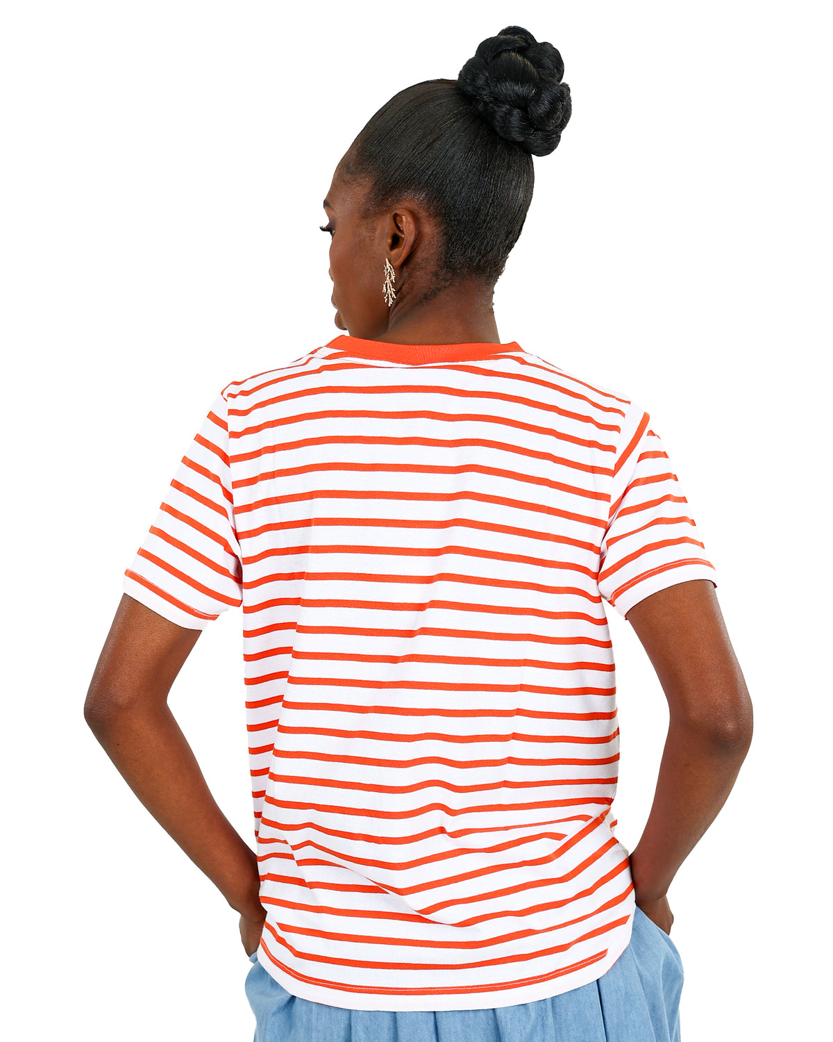 Short Sleeve Orange Stripe Cotton T-Shirt