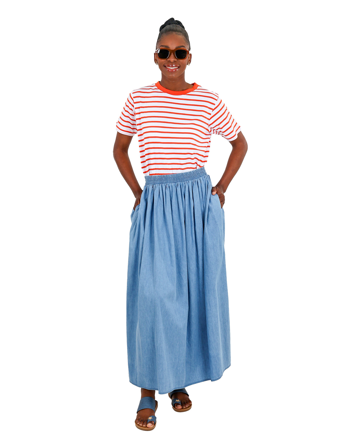 Short Sleeve Orange Stripe Cotton T-Shirt