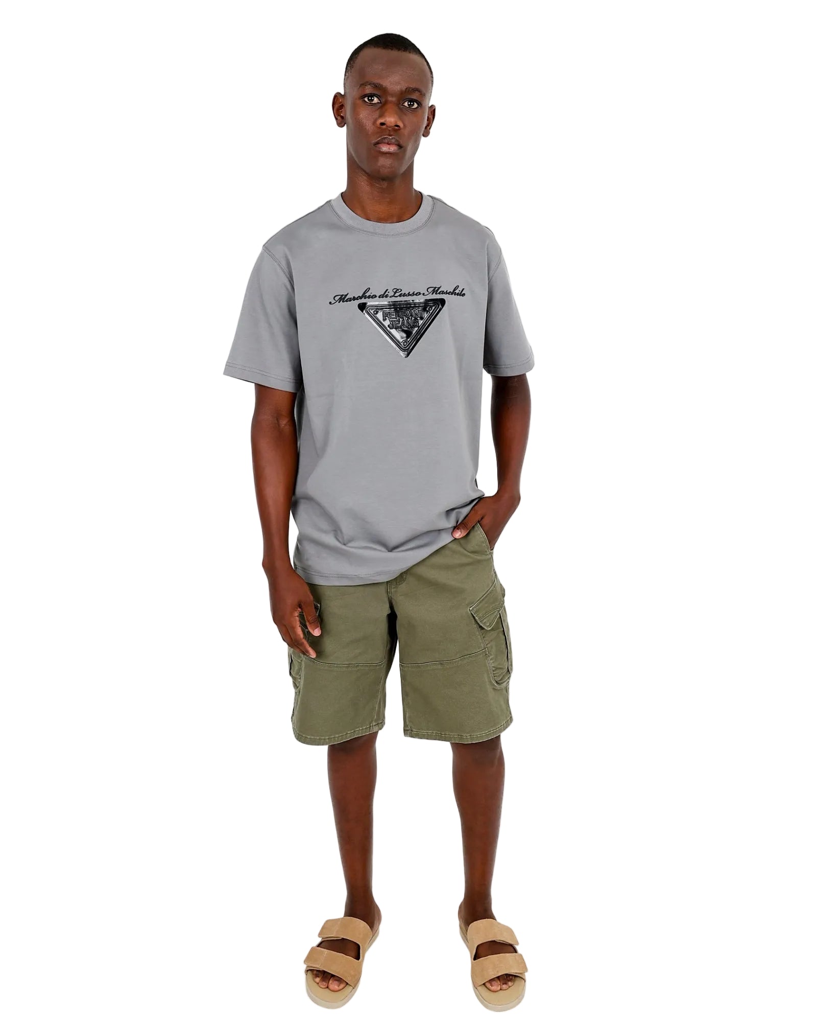 Ferrani Khaki Cotton Spandex Cargo Shorts