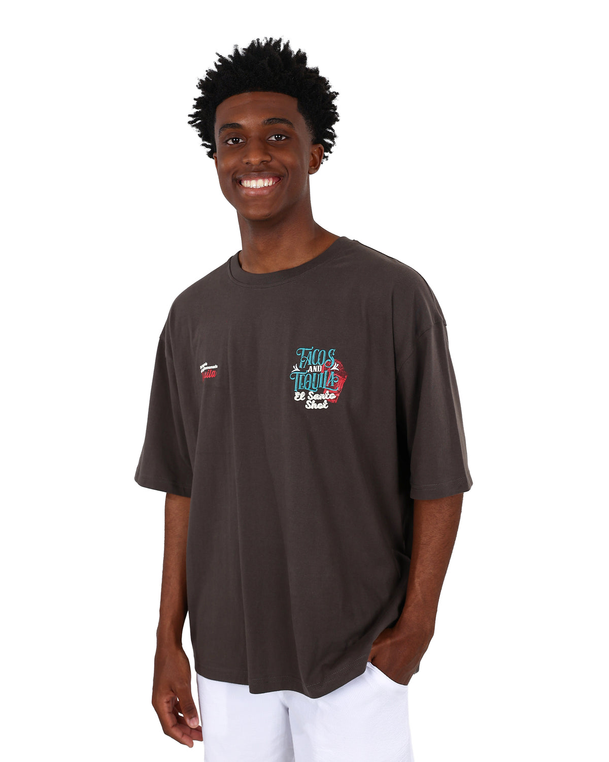 Short Sleeve Tacos & Tequila Statement Graphic Print T-Shirt