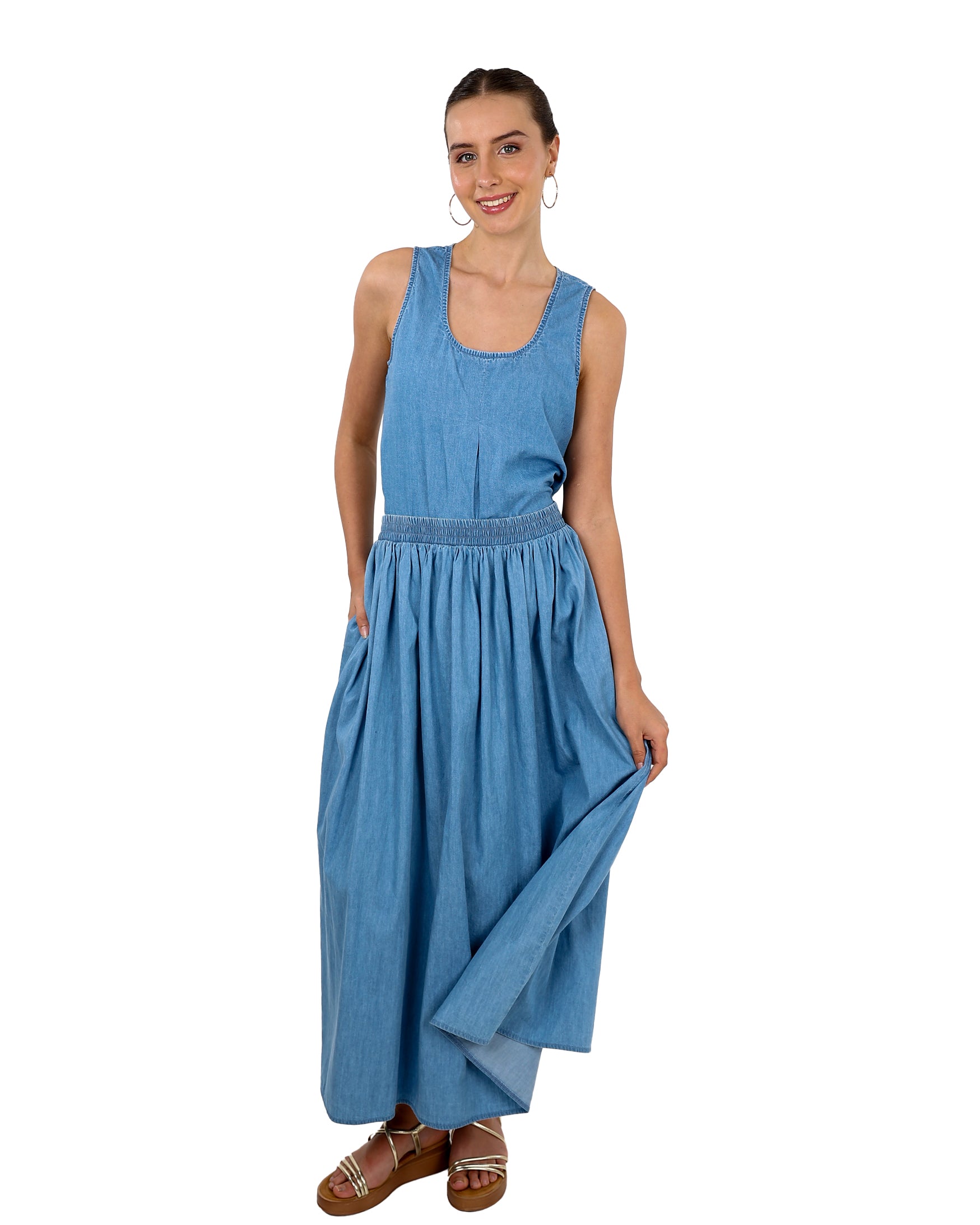 Denim Co-Ord Flared Maxi Skirt