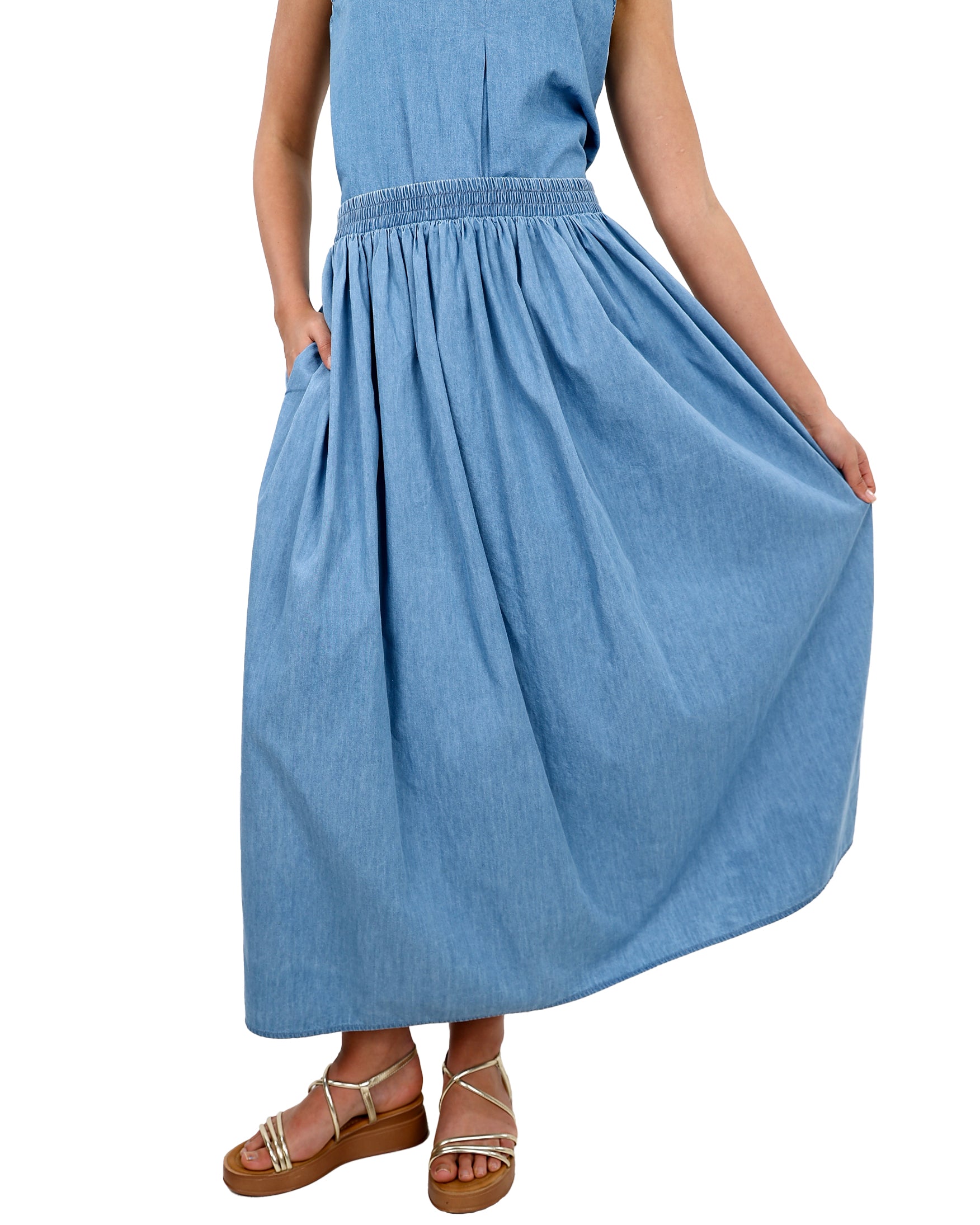 Denim Co-Ord Flared Maxi Skirt