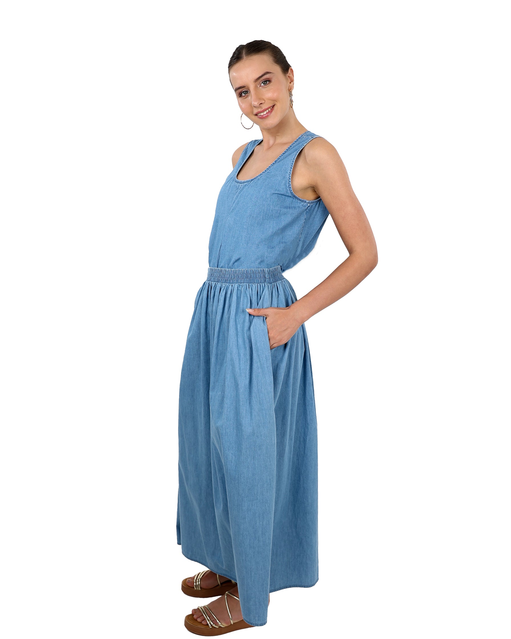 Denim Co-Ord Flared Maxi Skirt
