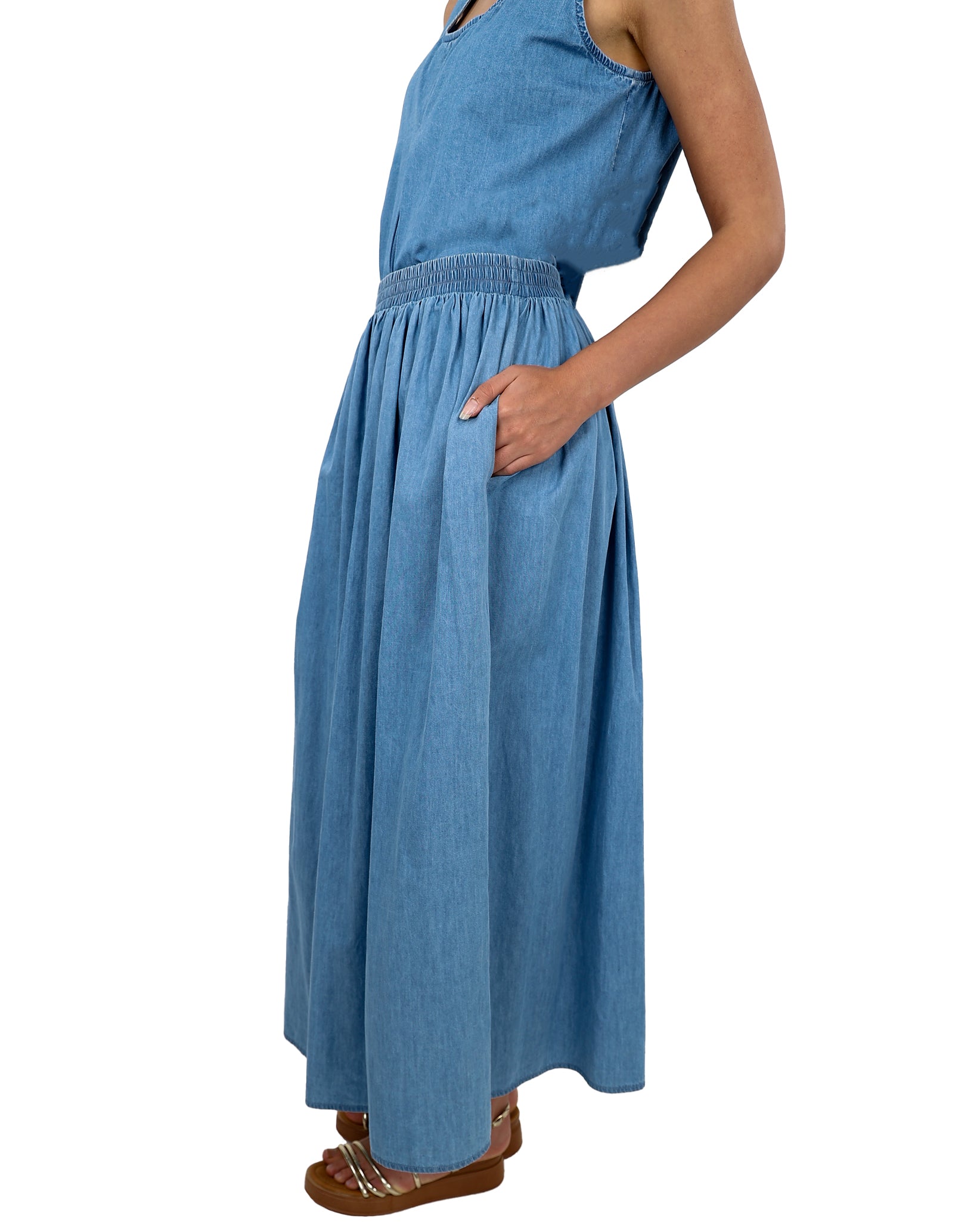 Denim Co-Ord Flared Maxi Skirt