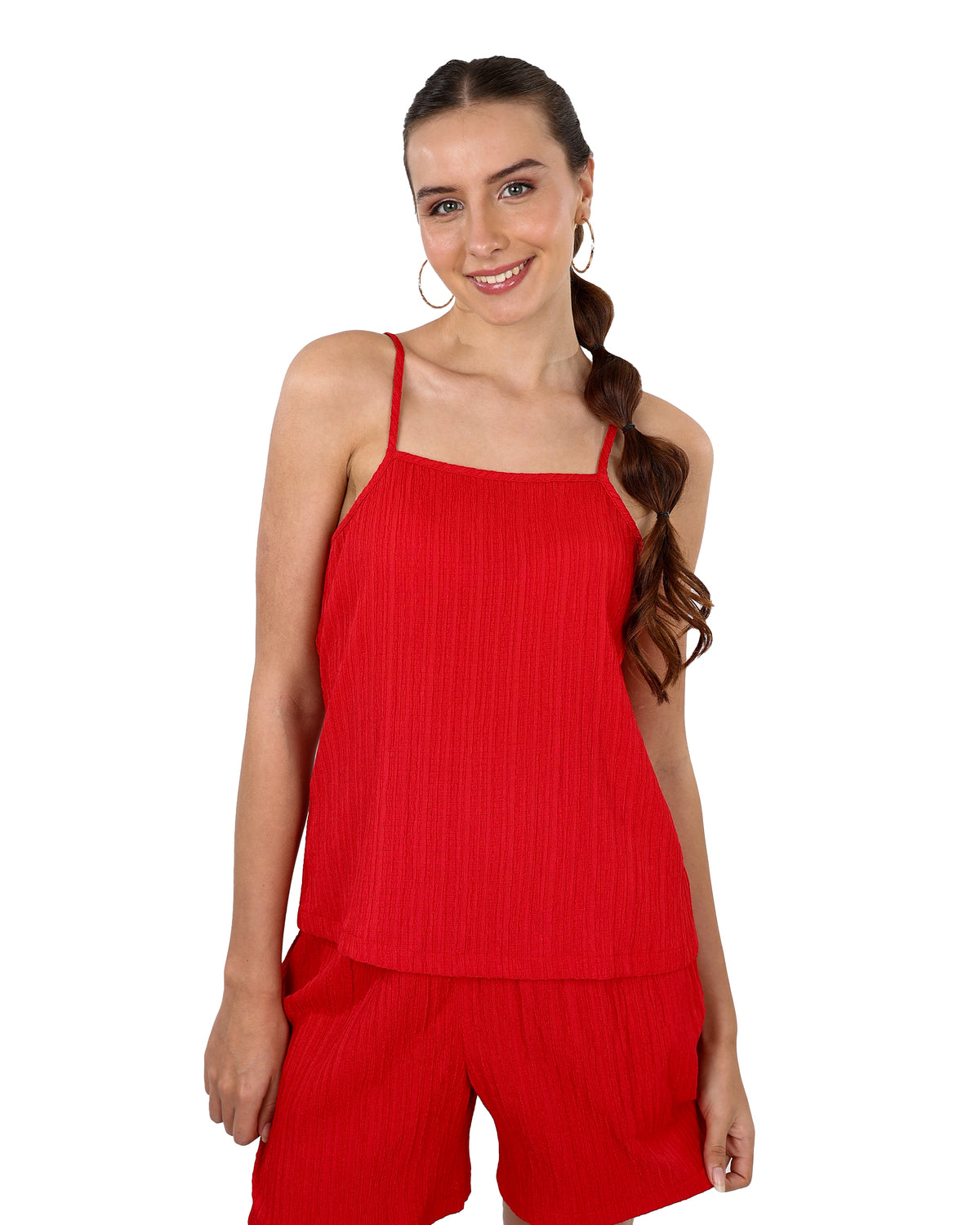 Strappy Red Crinkle Blouse