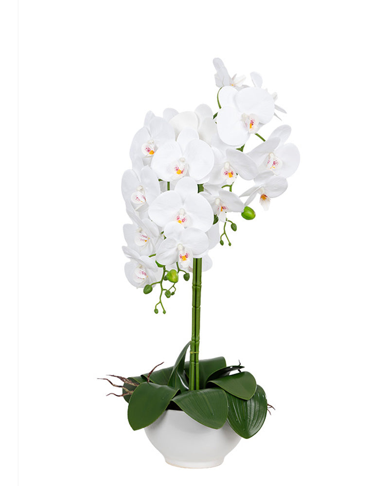 Three Stem Potted Faux Orchid 60cm