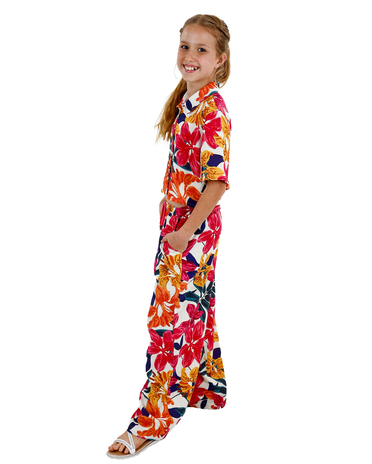 Bright Floral Print Co-Ord Wide Leg Pants