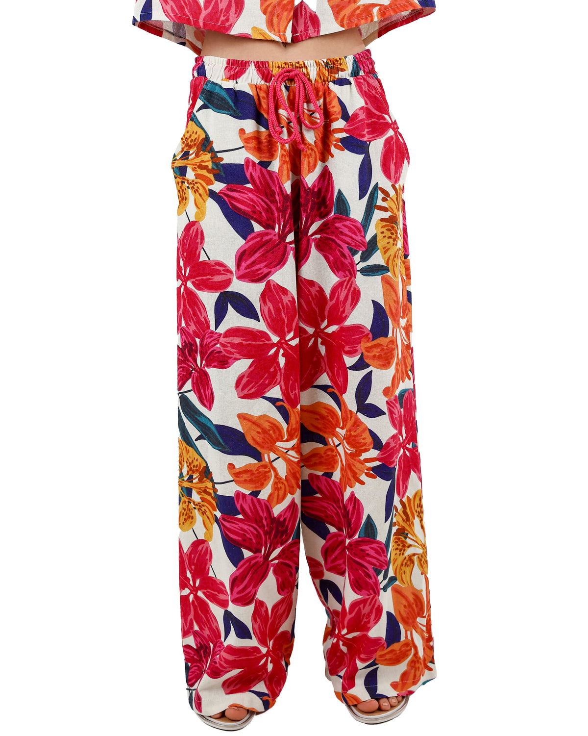 Bright Floral Print Co-Ord Wide Leg Pants