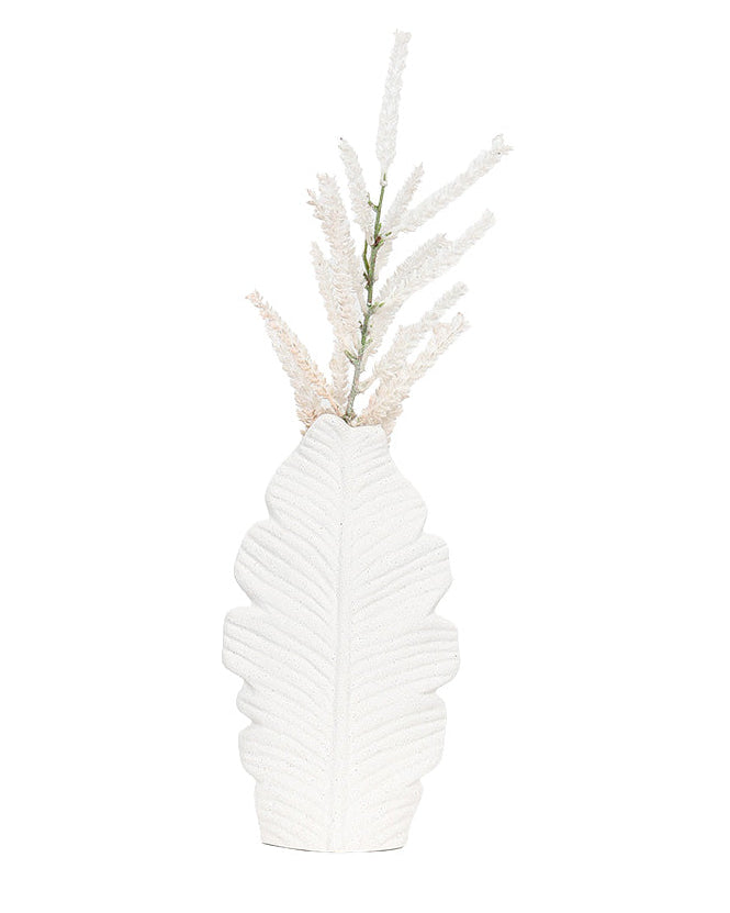 Ceramic White Leaf Design Vase 26cm