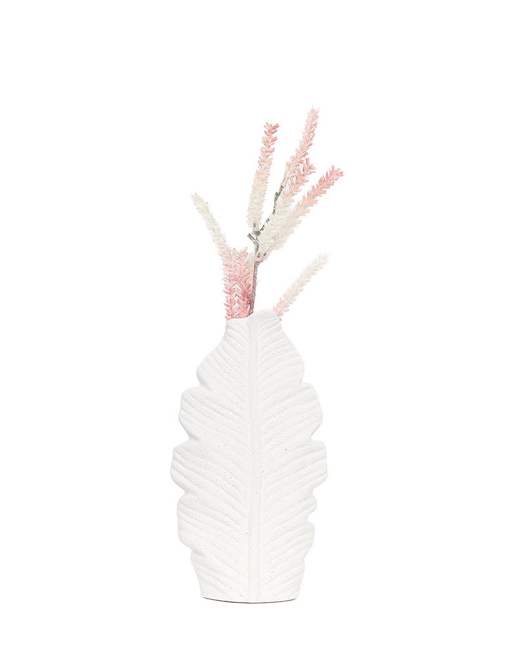 Ceramic White Leaf Design Vase 21cm