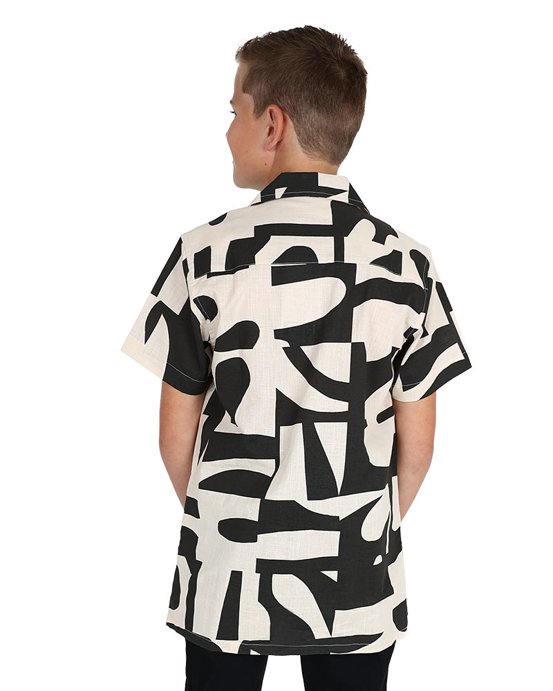 Short Sleeve Chocolate & Cream Abstract Print Shirt
