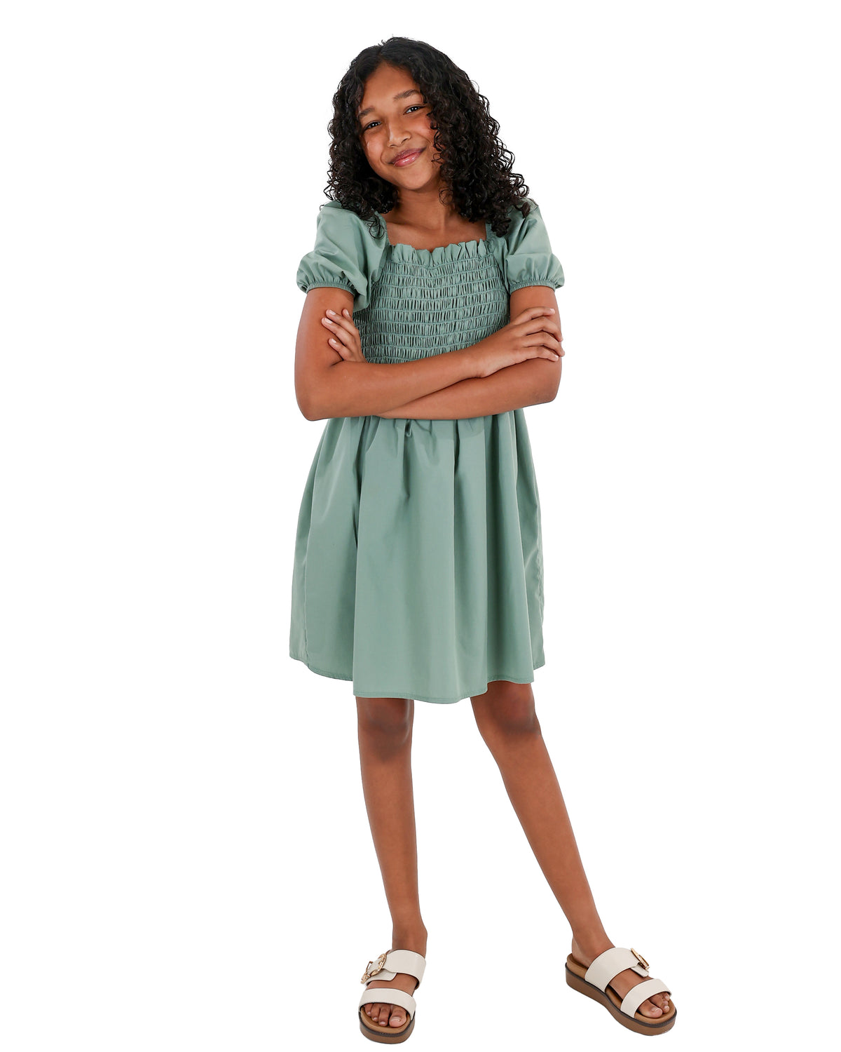 Short Puff Sleeve Ruched Bodice Dress
