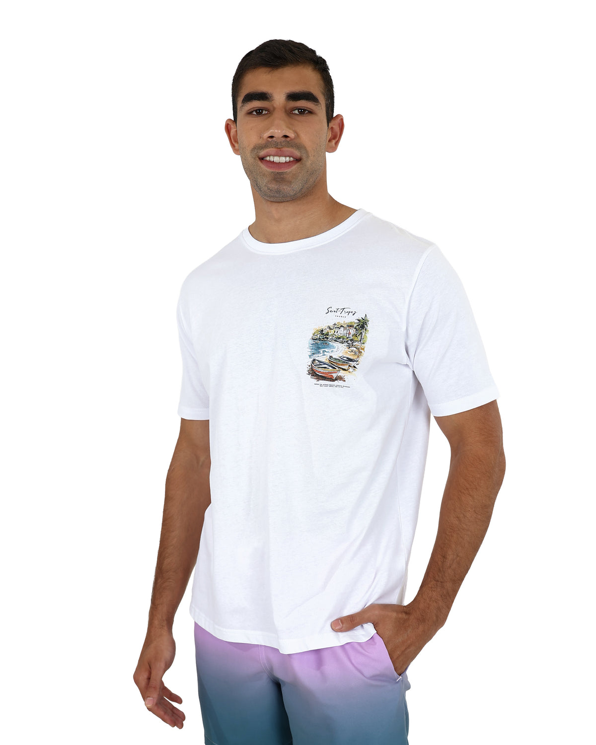 Short Sleeve White St Tropez Graphic T-Shirt