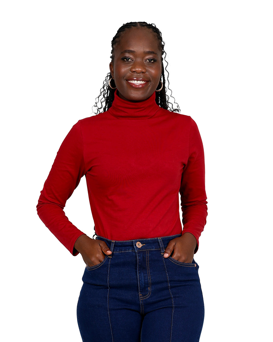 Red Long Sleeve Polo Neck